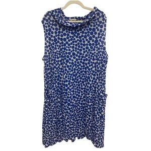 Chalet et Ceci Dress 1X Blue White‎ Polka Dot Sleeveless Cowl Neck Made in USA